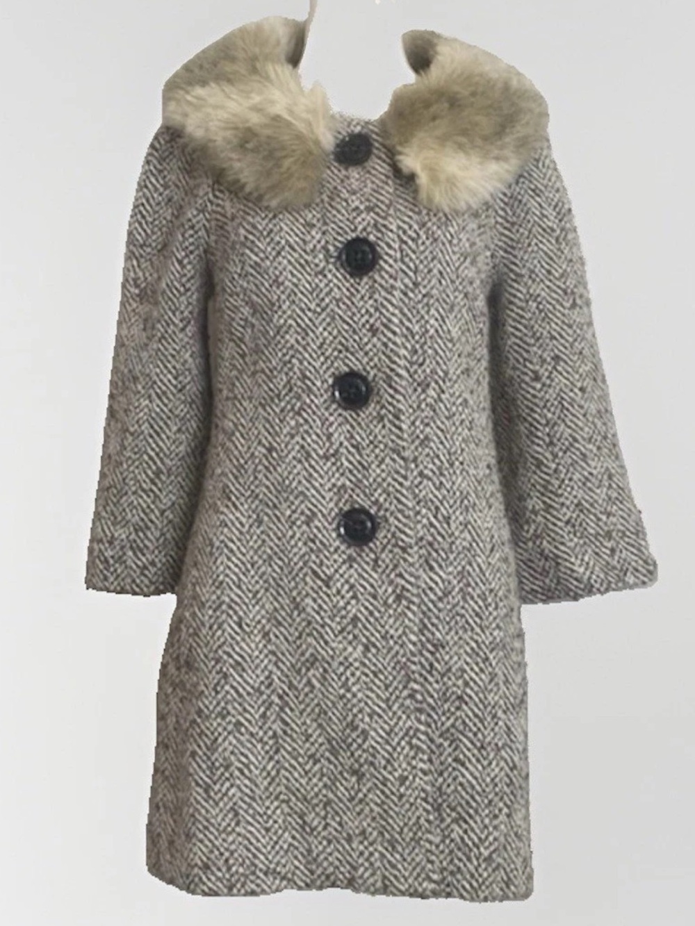 Anthropologie Tabitha Herringbone Wool-Blend Pea Coat with Faux Fur Collar